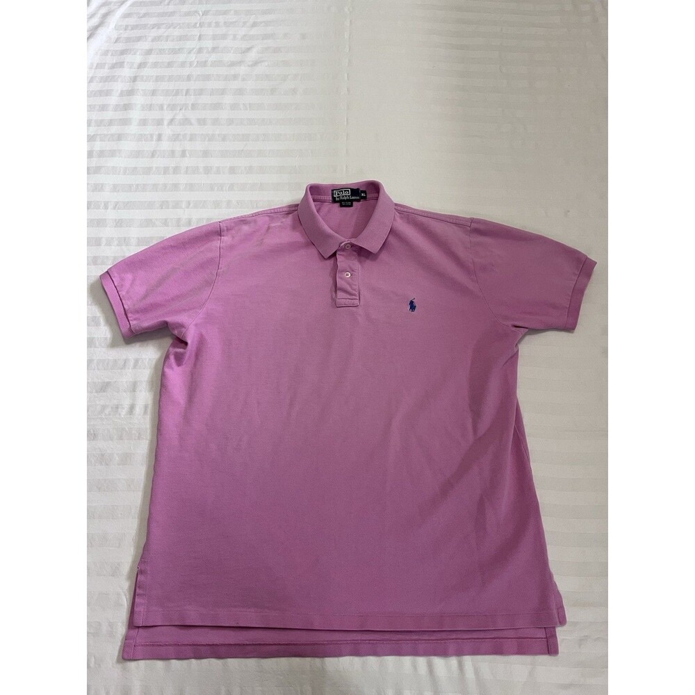Polo Ralph Lauren Shirt Mens XL Classic Fit Pink Blue Pony Cotton Polo SS Golf